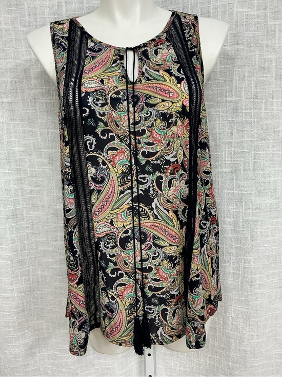 Siren Lily Tops - Siren Lily Black Paisley Tie-Front Sleeveless Camisole